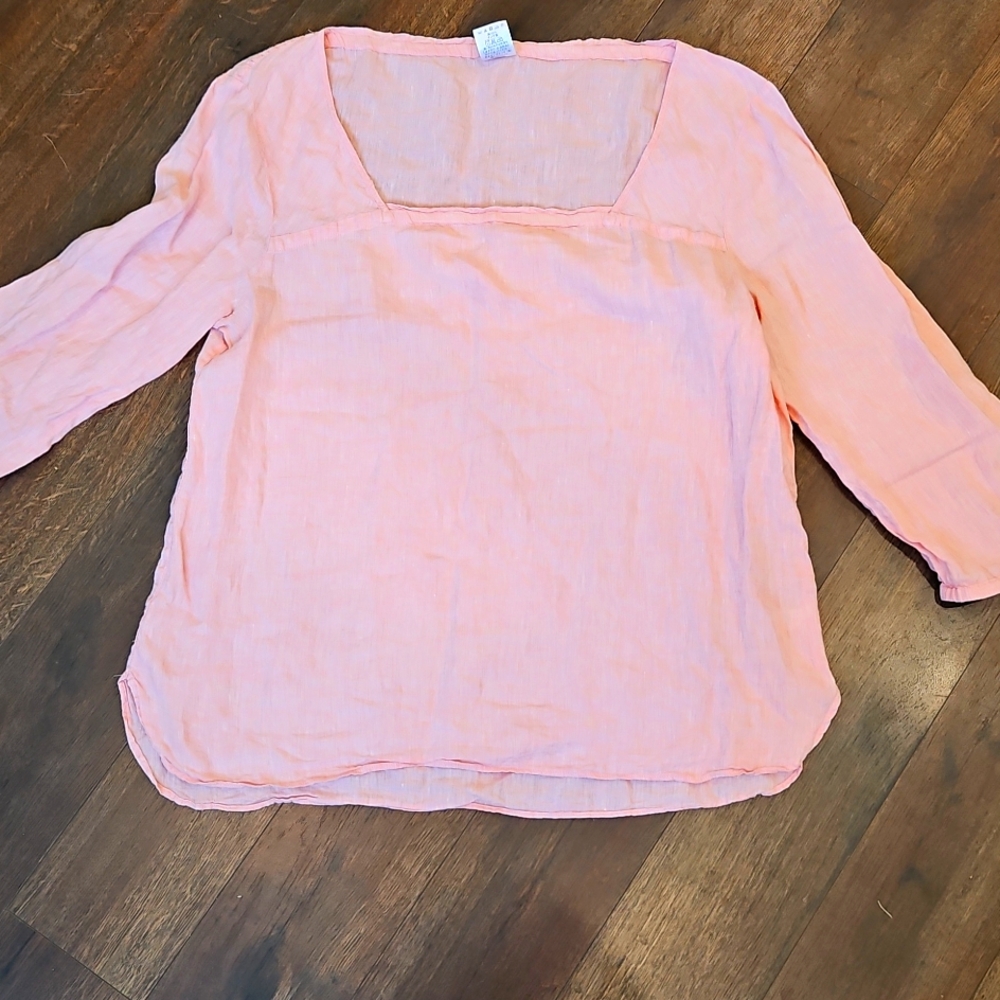 Lands End Pink Linen Blend Tunic Top Xl